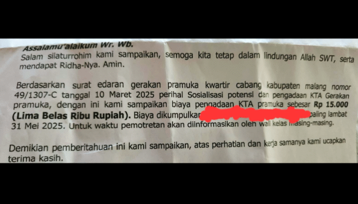 Bikin KTA Pramuka Murid di Kabupaten Malang Ditarik Biaya Rp 15 Ribu