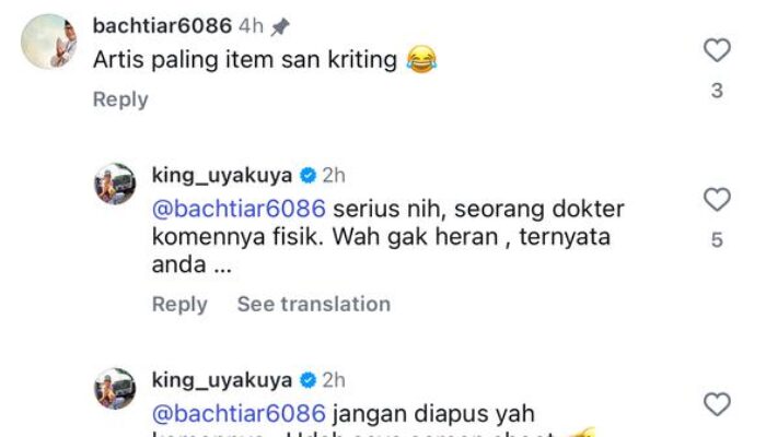 Akun Instagram Diduga Milik Dirut RSSA Kota Malang Berkomentar Rasis di Unggahan Uya Kuya