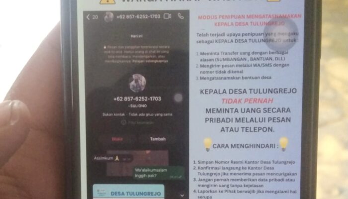 Modus Baru Tipu Warga, Pelaku Gunakan Foto dan Nama Kades Tulungrejo