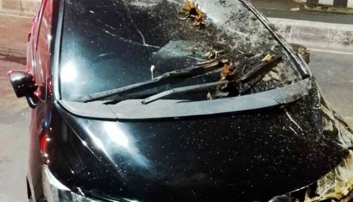 Diduga Selip, Sebuah Mobil Tabrak Pembatas Jalan di Perempatan Jalan Ijen Malang