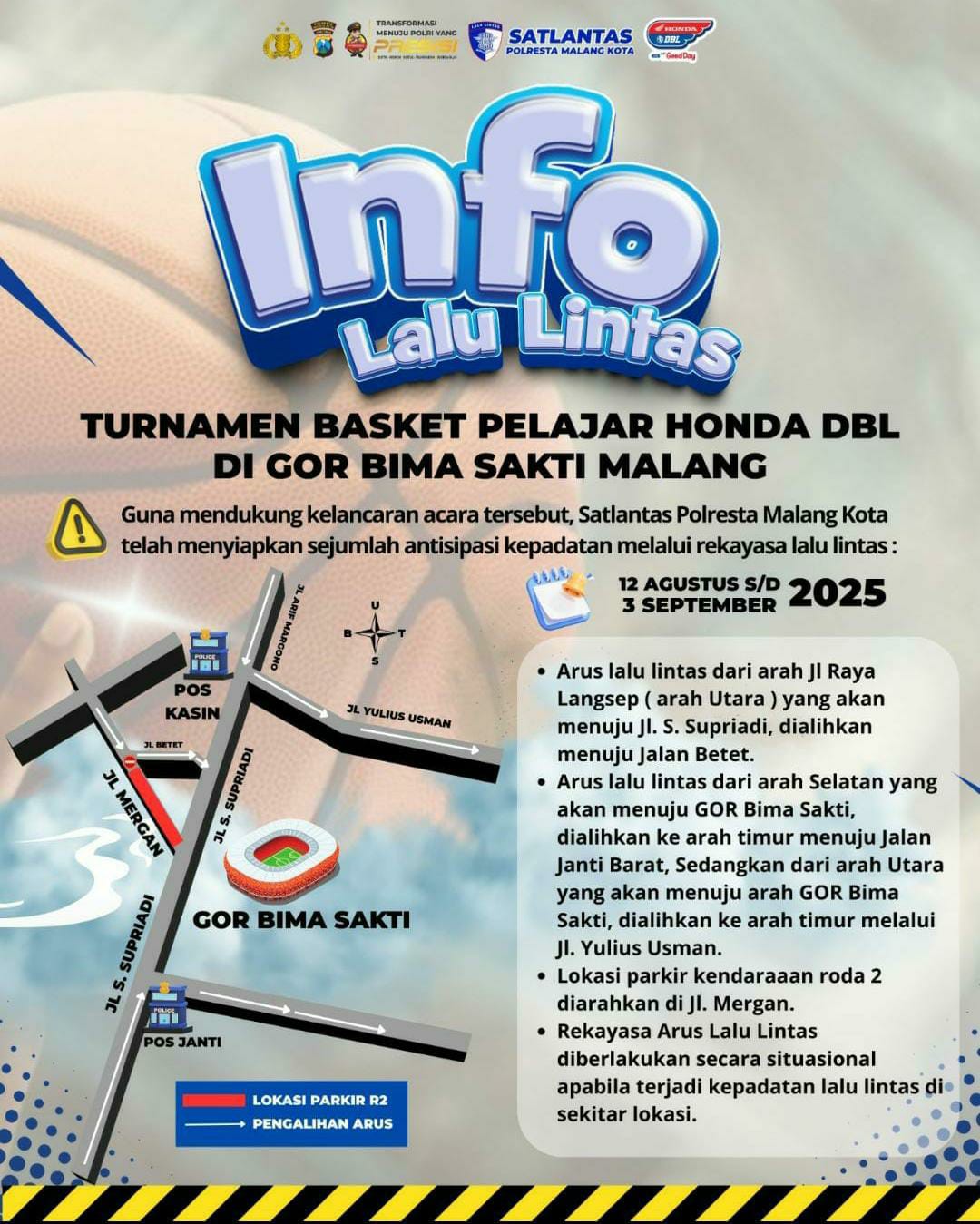 Mulai 12 Agustus, Akses ke GOR Bima Sakti Diatur Ulang Selama Honda DBL 2025