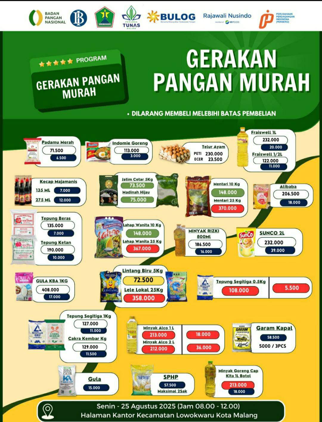 Gerakan Pangan Murah Hadir di Lowokwaru, Warga Antusias Dapatkan Harga Terjangkau