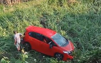 Diduga Sopir Mengantuk, Honda Jazz Merah Terperosok ke Jurang di Perbatasan Pagelaran–Bantur