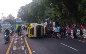 Truk Bermuatan Beras Terguling di Jalan Raya Singosari, Lalu Lintas Macet 1 Kilometer