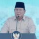 Presiden RI, Prabowo Subianto saat berpidato dalam acara pemusnahan barang bukti narkoba di Lapangan Bhayangkara, Mabes Polri, Jakarta.
