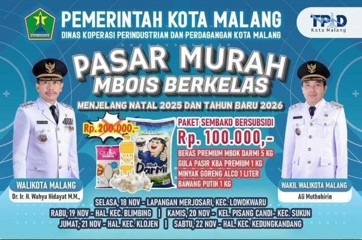Pemkot Malang Gelar Pasar Murah Mbois Berkelas, Stabilkan Harga Jelang Natal dan Tahun Baru