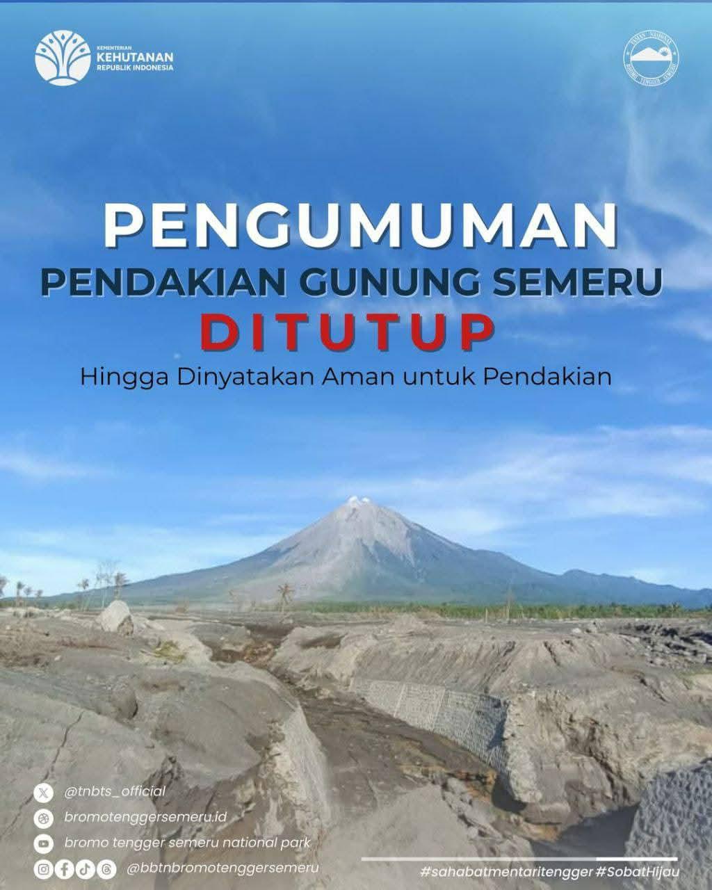 Pendakian Gunung Semeru Resmi Ditutup, Status Naik ke Level IV Awas