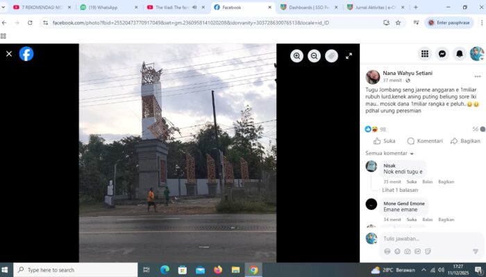 Tugu Rp1 Miliar di Jombang Ambruk Diterjang Angin