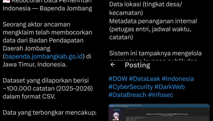 Dugaan Kebocoran Data Pajak Jombang, 100 Ribu Catatan Muncul di Dark Web