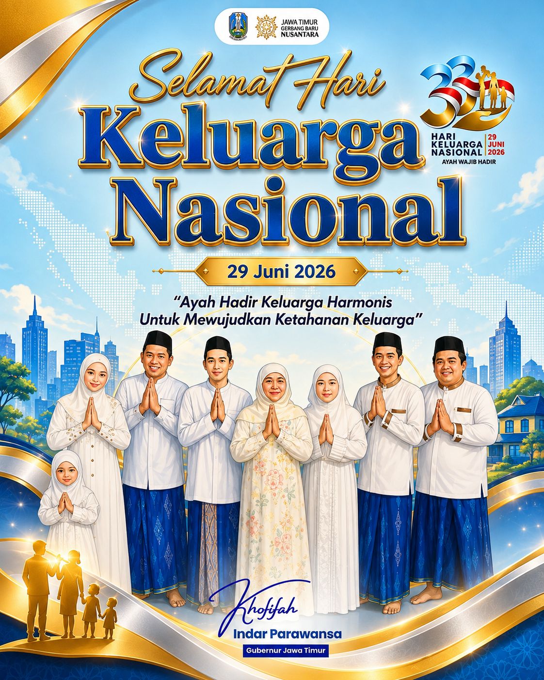 Hari Keluarga Nasional Ke-33 Tahun 2026, Gubernur Khofifah Ajak Perkuat Ketahanan Keluarga melalui Kehadiran Ayah dan Kolaborasi Pengasuhan