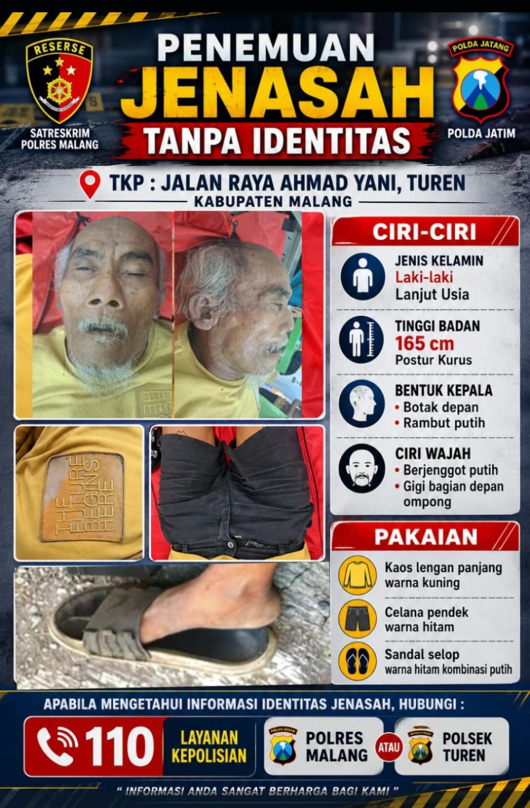Dikira Tertidur di Pinggir Jalan, Ternyata Sudah Meninggal, Polisi Masih Buru Identitas Pria Misterius di Turen