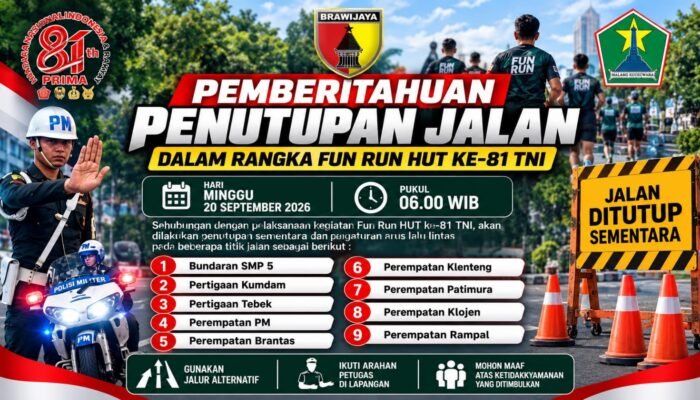 Fun Run HUT ke-81 TNI, Sembilan Titik Jalan di Malang Masuk Pengaturan Lalu Lintas